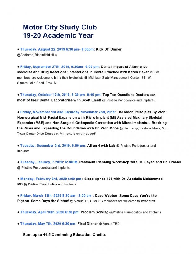 motor city study club 2019schedule